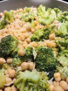 Rice, chickpeas, and broccoli